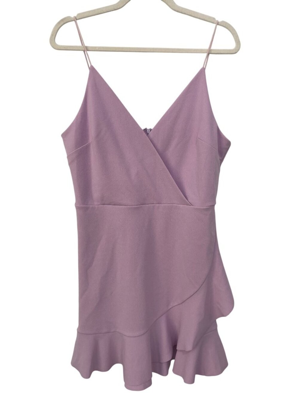 She + Sky Lila Cami Dress Large Sleeveless Surplice Neck Ruffle Hem Lilac NEW
